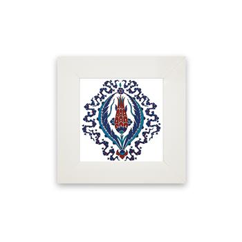 Çini Serisi Lale ve Nar Beyaz Çerçeveli Seramik Tablo Pano