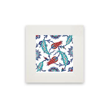 Çini Serisi Lale ve Sümbül Beyaz Çerçeveli Seramik Tablo Pano