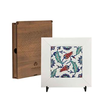 Çini Serisi Lale ve Sümbül Beyaz Çerçeveli Seramik Tablo Pano