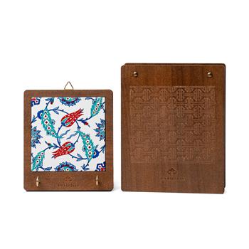 Çini Serisi Ahşap Kutulu Lale ve Sümbül Seramik Dekoratif Askılık