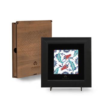 Çini Serisi Lale ve Sümbül Siyah Çerçeveli Seramik Tablo Pano