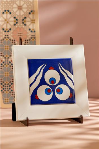 Çintemani Lacivert Zemin Beyaz Çerçeveli Seramik Tablo Pano