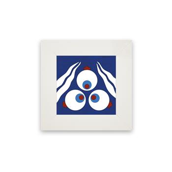 Çintemani Lacivert Zemin Beyaz Çerçeveli Seramik Tablo Pano