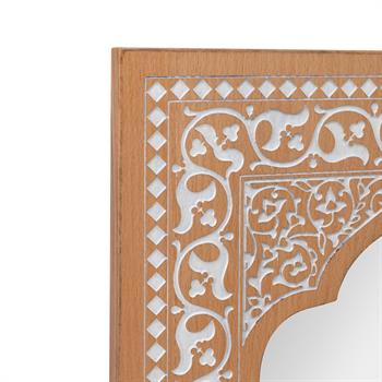 Kubbe Hatlı Çiçek Desen Kazımalı Masif Ahşap Duvar Aynası