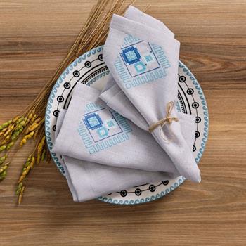 Mavi Pıtrak Nakışlı Kumaş Peçete 6lı Set