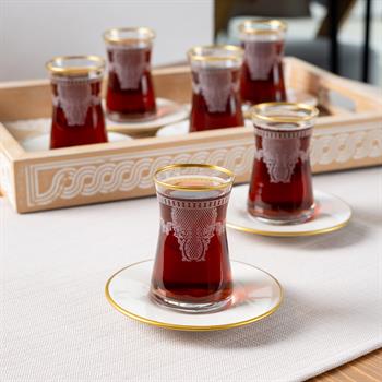 Dantel Desenli Porselen Tabaklı 6lı Çay Takımı