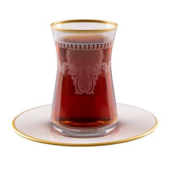 Dantel Desenli Porselen Tabaklı 6lı Çay Takımı