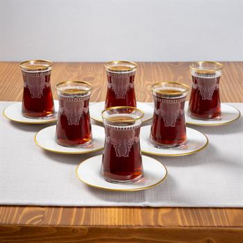 Dantel Desenli Porselen Tabaklı 6lı Çay Takımı