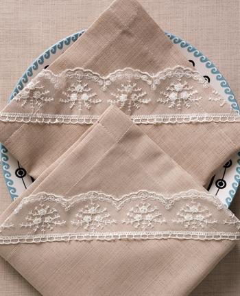 Mimoza Fransız Dantelli Kumaş Peçete 6lı Set