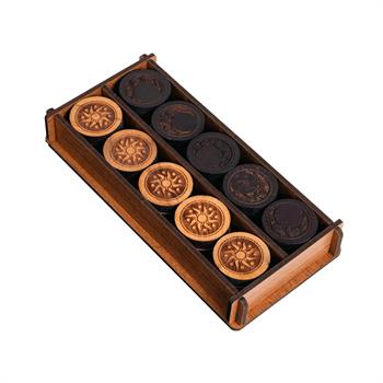 2 Numaralı Ay ve Güneş Desenli Ahşap Tavla Pulu ve 2li Zar Takımı