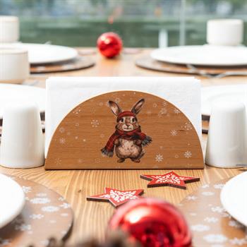 Tavşan Desenli Ahşap Peçetelik