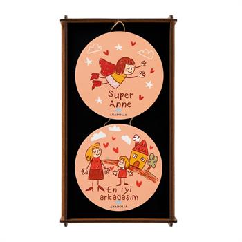 Anneler Gününe Özel Süper Anne Ahşap Kutulu 2li Duvar Panosu