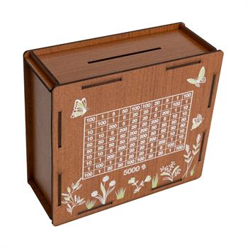 Kelebek Desenli 5000 TL Hedefli Ahşap Kumbara -  Parabox