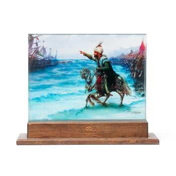 Fatih Atını Denize Sürerken 3 Boyutlu Dekoratif Cam Obje