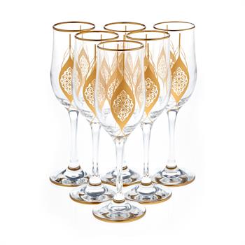 Yaprak Desenli Cam Şampanya Bardağı 6lı Set