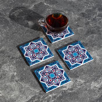 İznik Çini Desenli 4lü Seramik Bardak Altlığı