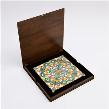 Galata Floral Desen Özel Ahşap Kutulu 4lü Traverten Bardak Altlığı