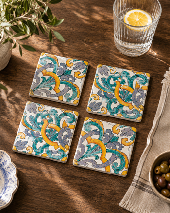 Galata Floral Desen 4lü Traverten Bardak Altlığı