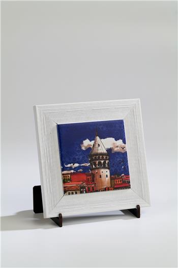 Galata Kulesi Beyaz Çerçeveli Seramik Tablo Pano