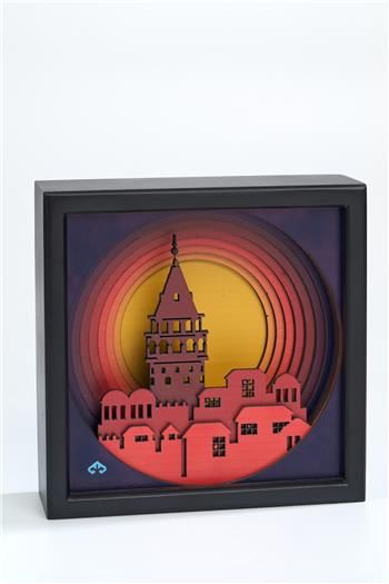 Galata Kulesi Gün Batımı Ahşap Duvar Panosu