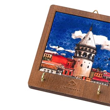 Galata Kulesi Ahşap Kutulu Seramik Dekoratif Askılık