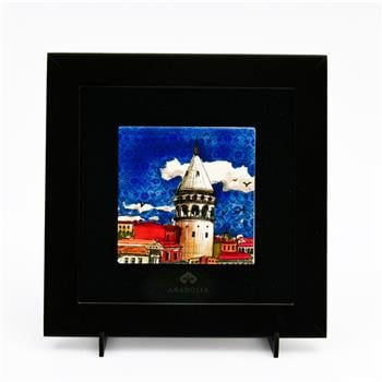 Galata Kulesi Siyah Çerçeveli Seramik Tablo Pano