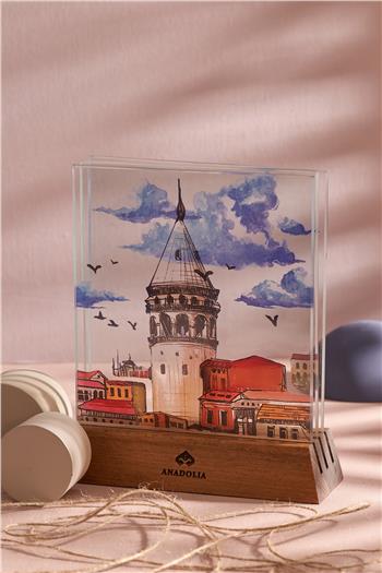 Galata Kulesi ve Bulut 3 Boyutlu Dekoratif Cam Obje