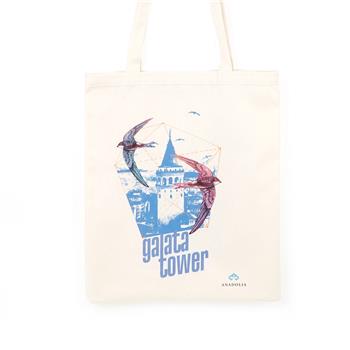 Galata Kulesi ve Mavi Ebabil Ham Bez Çanta