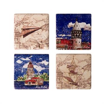 Galata ve Kız Kulesi 4lü Doğaltaş Magnet Seti