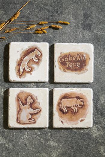 Göbeklitepe Serisi 4lü Traverten Bardak Altlığı