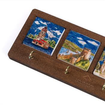 İstanbul Serisi Ahşap Kutulu 4lü Traverten Dekoratif Askılık