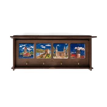 İstanbul Serisi Ahşap Kutulu 4lü Traverten Dekoratif Askılık