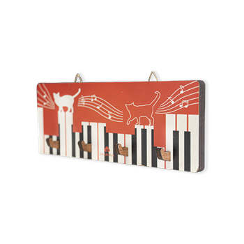 Kedili Piyano 4lü Dekoratif Askılık