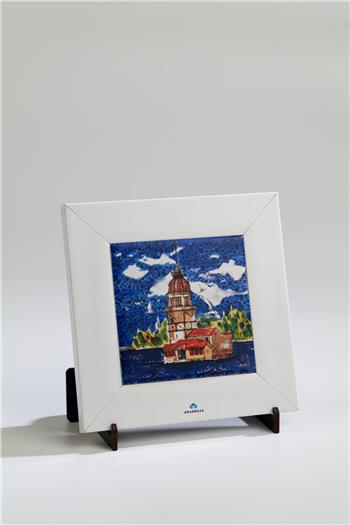 Kız Kulesi Beyaz Çerçeveli Seramik Tablo Pano