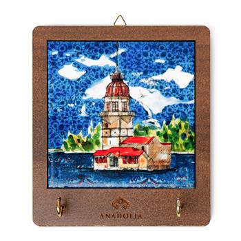 Kız Kulesi Ahşap Kutulu Seramik Dekoratif Askılık