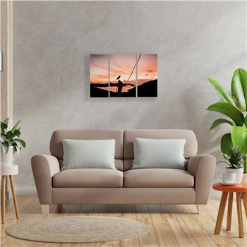 Kuş ve Günbatımı Desenli Üçlü Duvar Panosu