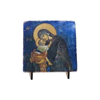 Meryem Ana ve Çocuk İsa Theotokos Varaklı Traverten Pano