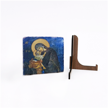 Meryem Ana ve Çocuk İsa Theotokos Varaklı Traverten Pano