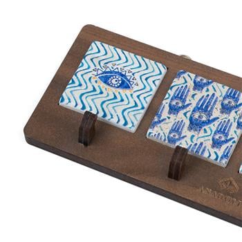 Nazar Serisi Ahşap Kutulu 4lü Traverten Dekoratif Askılık