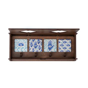 Nazar Serisi Ahşap Kutulu 4lü Traverten Dekoratif Askılık