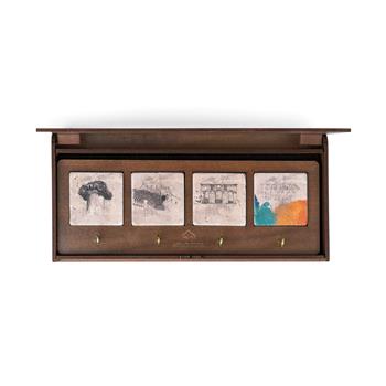 Patara Serisi Ahşap Kutulu 4lü Traverten Dekoratif Askılık