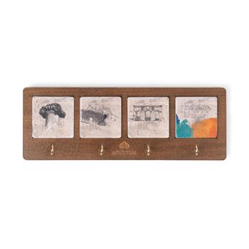 Patara Serisi Ahşap Kutulu 4lü Traverten Dekoratif Askılık