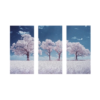 Pembe Ağaç Desenli Üçlü Ahşap Duvar Panosu