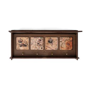 Piri Reis Serisi Ahşap Kutulu 4lü Traverten Dekoratif Askılık