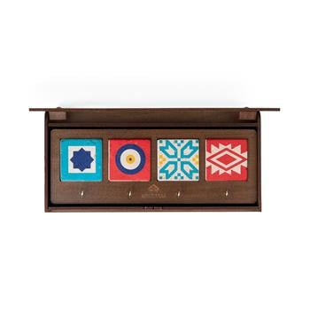 Türkiye Tasarımı Ahşap Kutulu 4lü Traverten Dekoratif Askılık