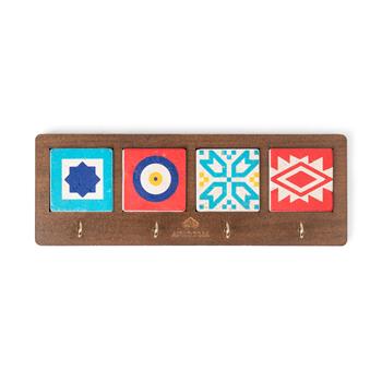 Türkiye Tasarımı Ahşap Kutulu 4lü Traverten Dekoratif Askılık