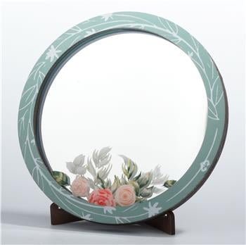 Çiçek Desenli Yuvarlak Masa Üstü Ayna
