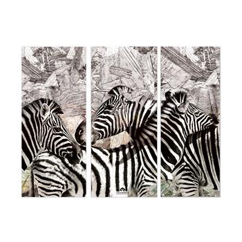 Zebra Desenli Üçlü Ahşap Duvar Panosu