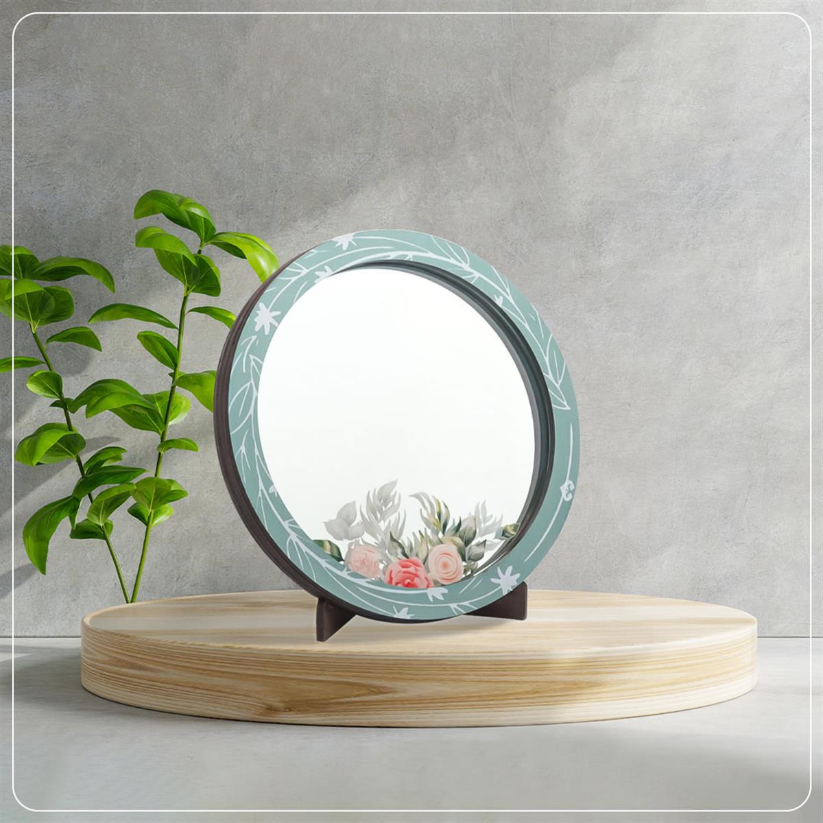 Yuvarlak Çiçek Desenli Masa Üstü Ayna