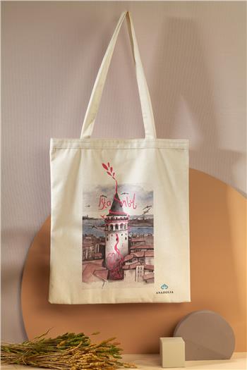 Galata Kulesi 528 Pembe Motif Ham Bez Çanta